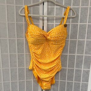 Ruched Yellow Polka Dot One-Piece Swimsuit
